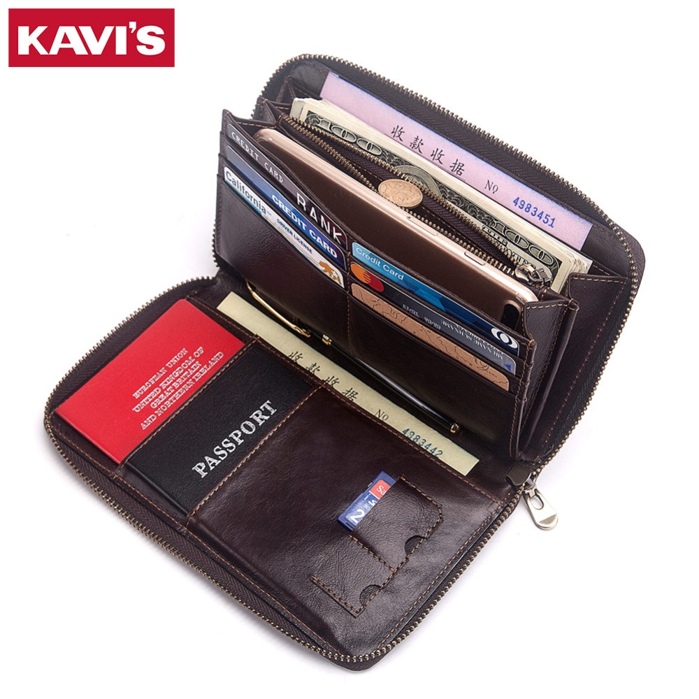 WA35N KAVIS Large Capacity Genuine Leather Long Wallet for Men - RetailBD