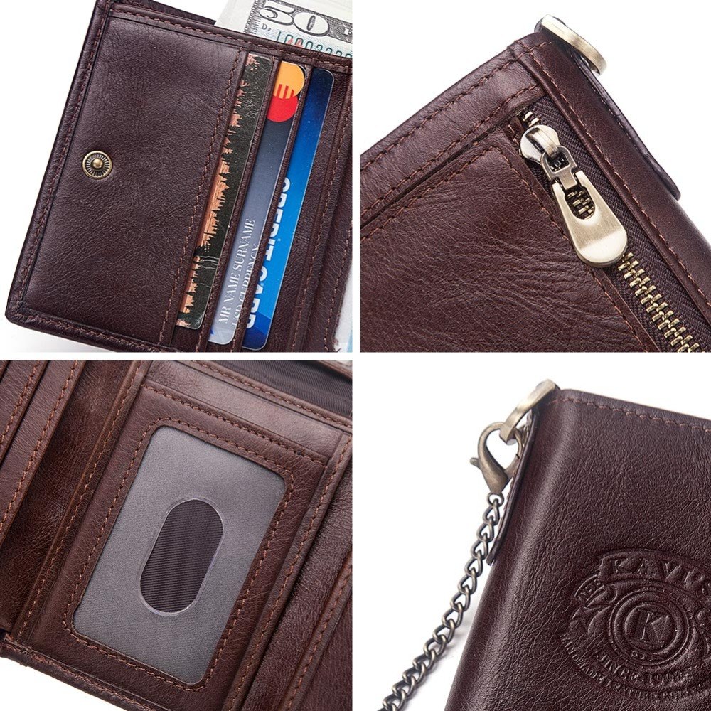 WA28C KAVIS Genuine Leather Wallet with Safety Chain for Men - RetailBD