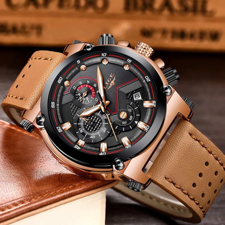 LG54K LIGE 9856 Genuine Leather Band Chronograph Watch for Men RetailBD