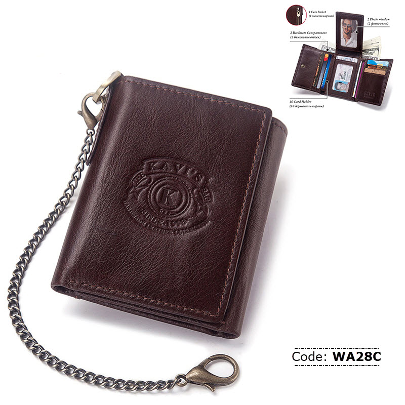 WA28C KAVIS Genuine Leather Wallet with Safety Chain for Men RetailBD