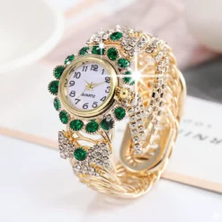 K3018 Rhinestone Décor Round Pointer Watch