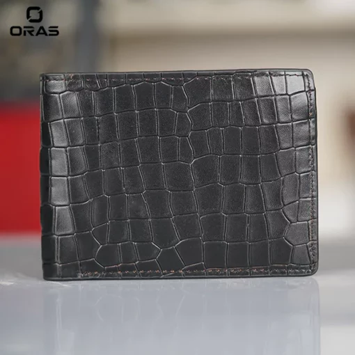 R1087 ORAS Genuine leather stone dice short wallet for men - Image 4