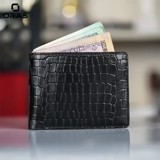 R1087 ORAS Genuine leather stone dice short wallet for men