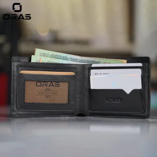 R1087 ORAS Genuine leather stone dice short wallet for men - Image 3