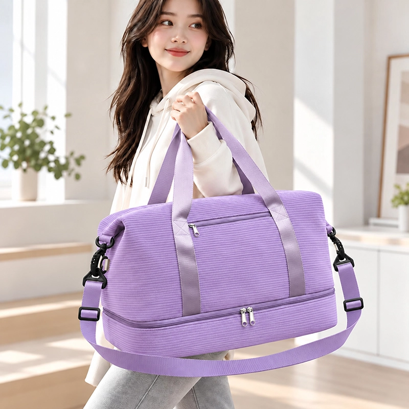 B1043 Versatile Corduroy Cotton Fabric Duffle Bag with Shoe Compartment - Image 3