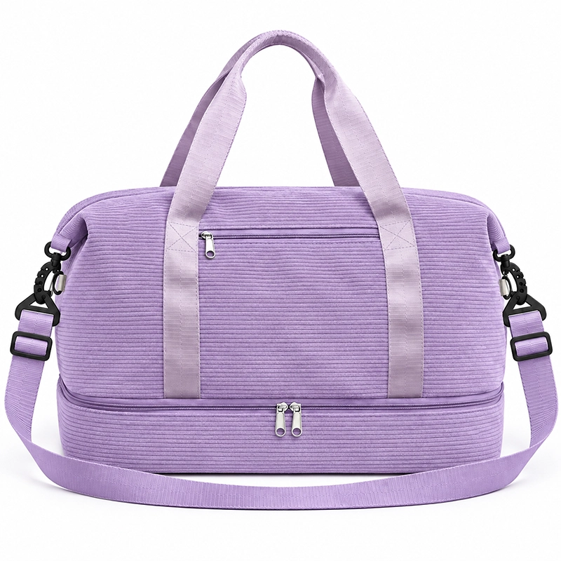B1043 Versatile Corduroy Cotton Fabric Duffle Bag with Shoe Compartment - Image 2