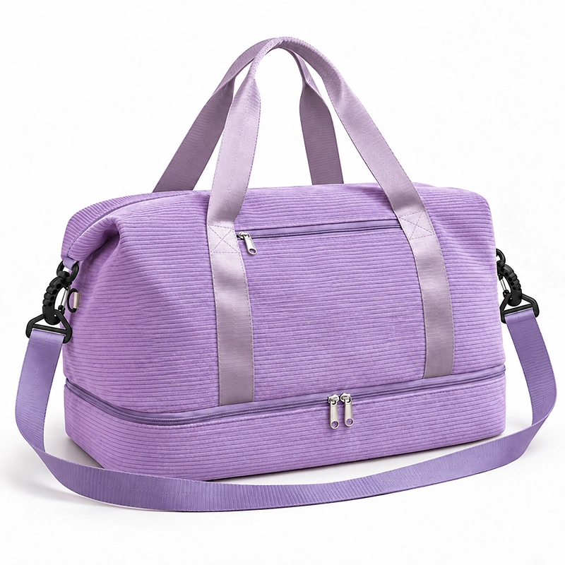 B1043 Versatile Corduroy Cotton Fabric Duffle Bag with Shoe Compartment - Image 5