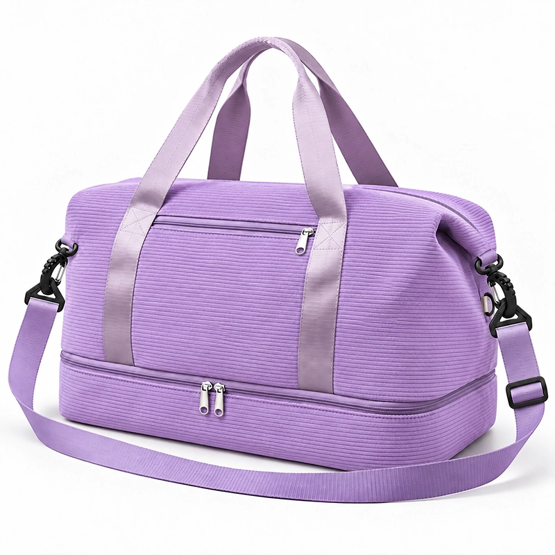 B1043 Versatile Corduroy Cotton Fabric Duffle Bag with Shoe Compartment