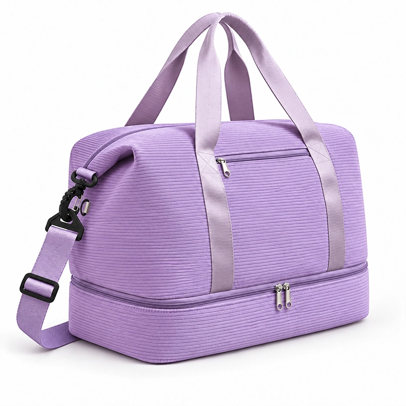 B1043 Versatile Corduroy Cotton Fabric Duffle Bag with Shoe Compartment - Image 4