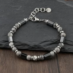 C222 Elegant Men’s Bracelet – Jasper Stones with Metallic Accents