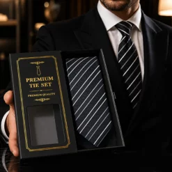 TY37 Premium Quality Black Striped Tie for Men