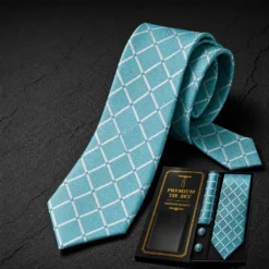 TY47 Luxury Sky Blue Check Pattern Tie for Men