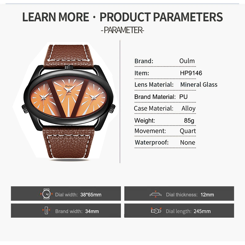 UM35 Oulm Big Dial Triple Time Premium Watch - Image 5