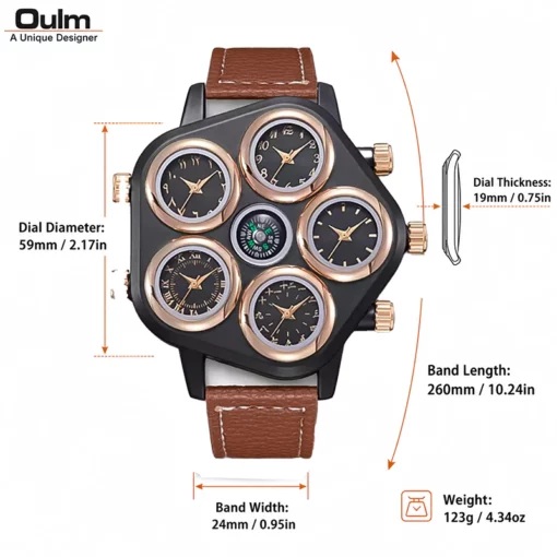 UM37 Oulm Big Dial Multi Time Premium Watch - Image 2