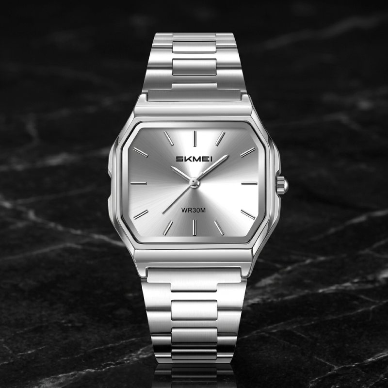 SK116 SKMEI Silver Stainless Steel Quartz Watch for Men - Image 3