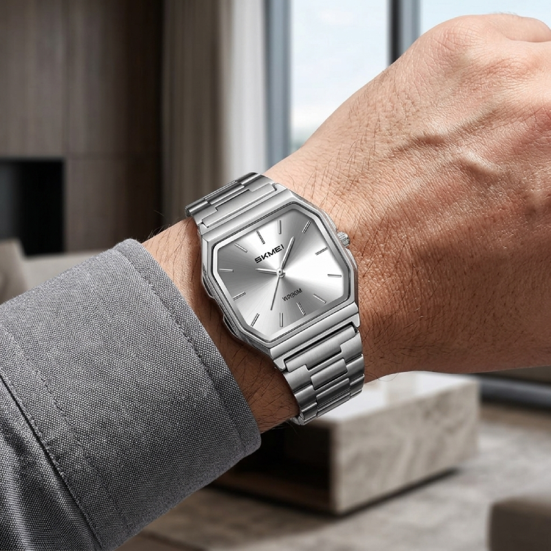 SK116 SKMEI Silver Stainless Steel Quartz Watch for Men - Image 4