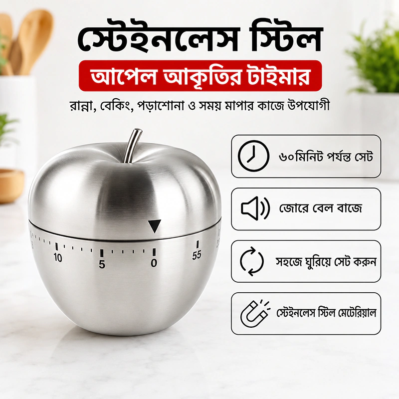 WC27 Stainless Steel Apple Shape Kitchen Timer
