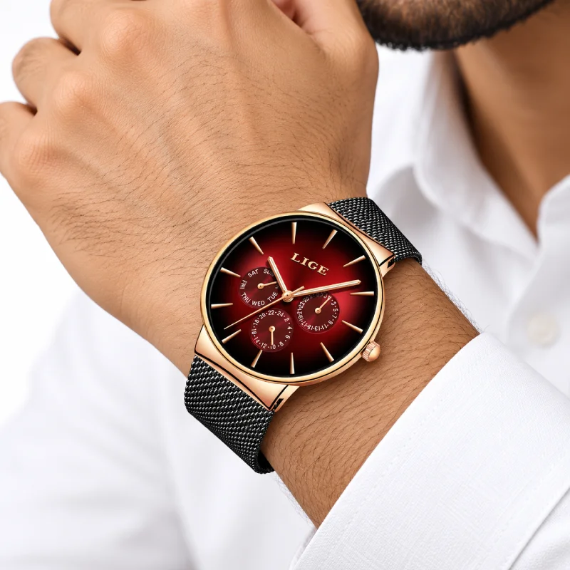 LG105 LIGE Premium Ultra-Thin Stainless Steel Mesh Watch - Image 3