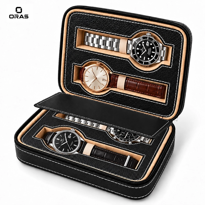 R1099 ORAS Genuine Leather 4 Slots Watch Storage Case